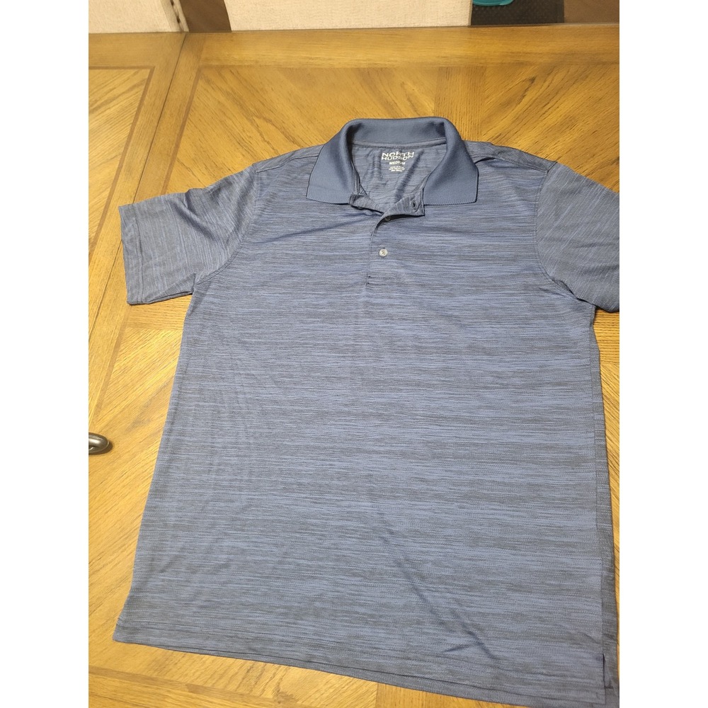 North Hudson Mens Blue Space Dye Performance Polo Shirt Medium Short Sleeve